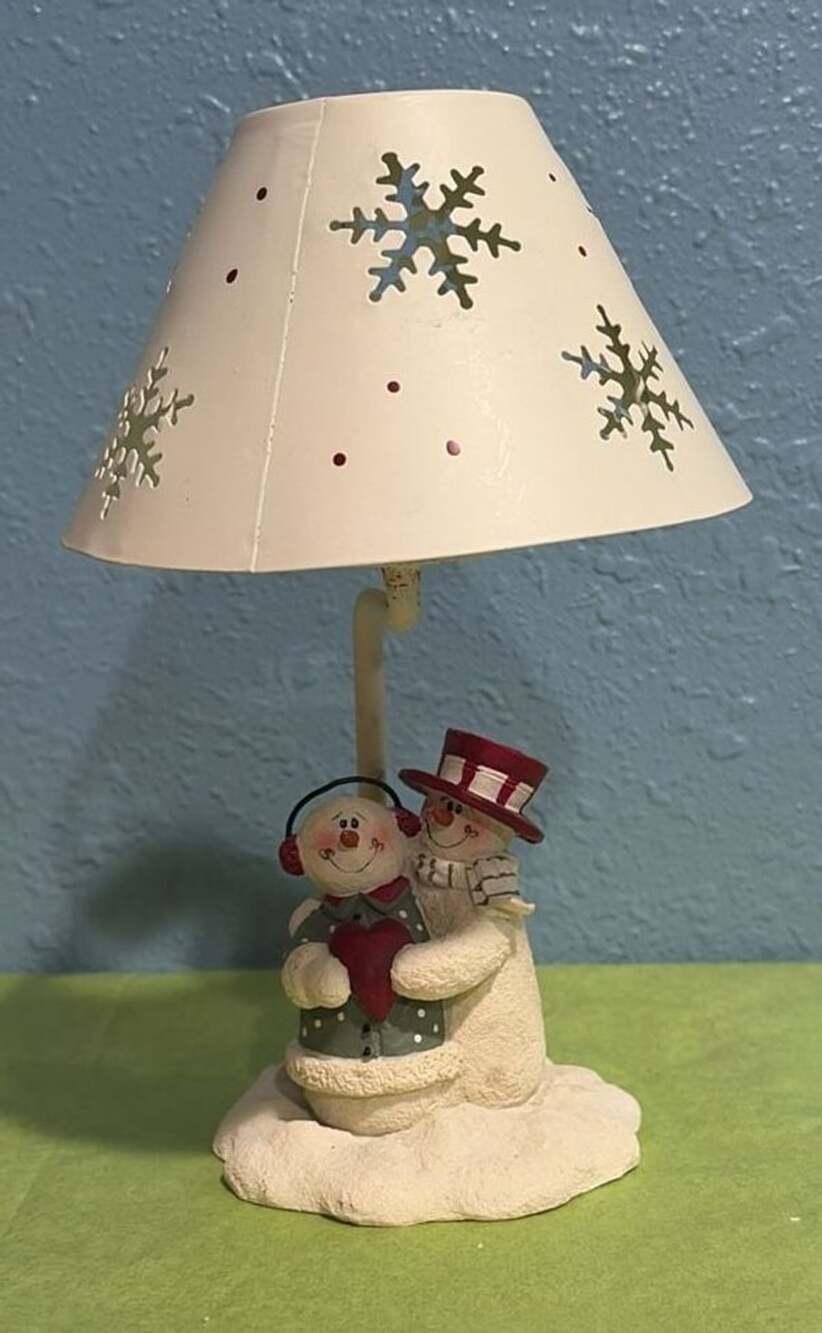 Cmi Henton Christmas Snowmen Hugging Tea Light Candle Holder w/ Snowflake Shade